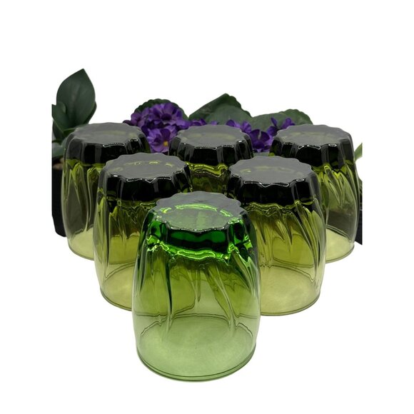 Vintage Anchor Hocking Central Park Ivy Green Swirl Lowball Juice Glasses 4” Set - Picture 3 of 5